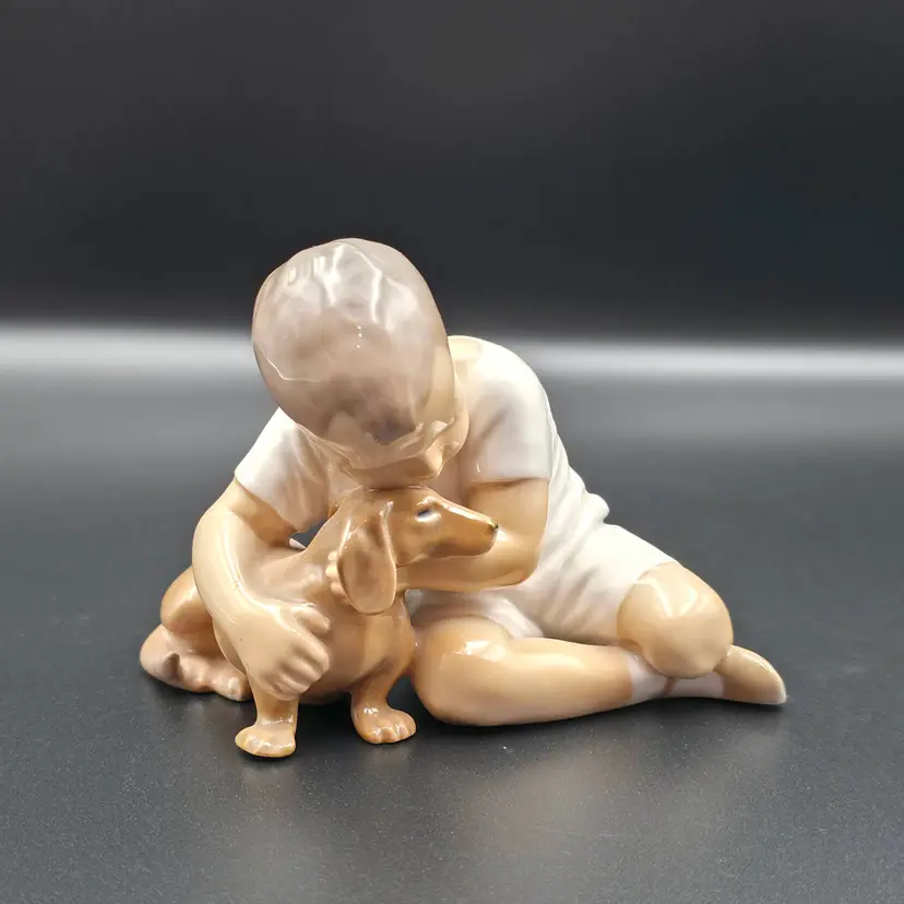 Bing & Grodahl Porcelain Boy with Dachshund Dog True Friendship Figurine