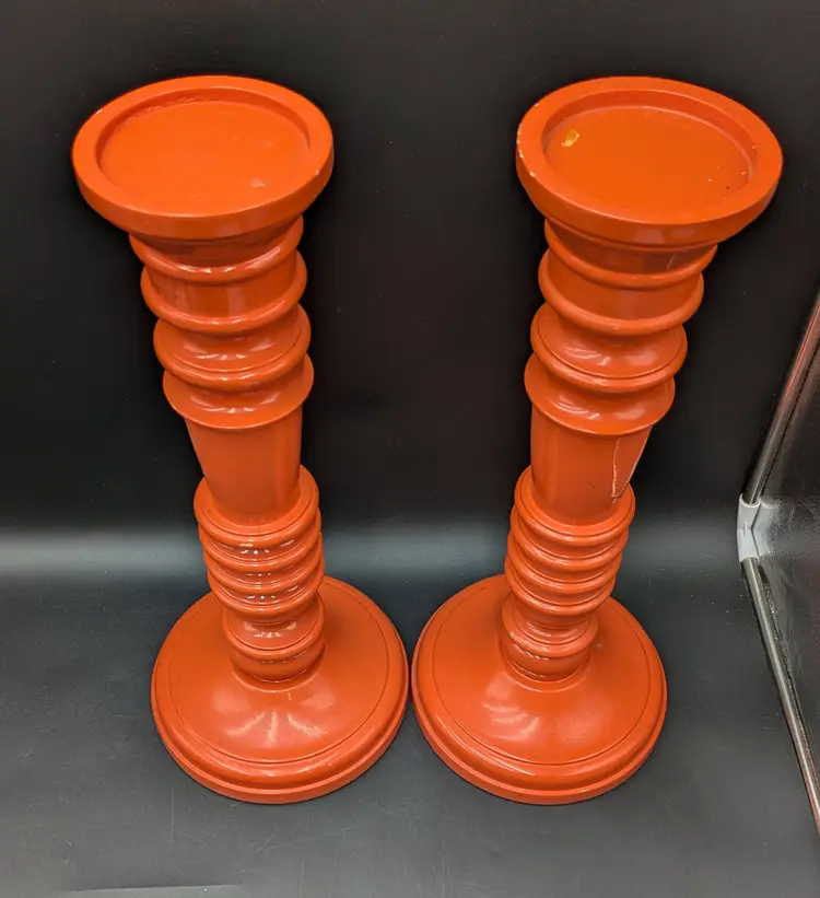 Set of 2 Giant 16" tall Orange Pottery Barn Candle holders