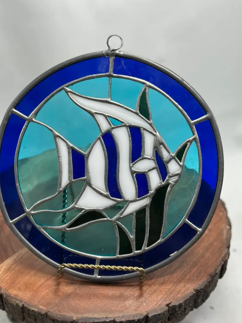 Stained Glass Round Tropical Fish Sun Catcher Under Water