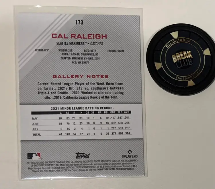Cal Raleigh RC Topps Gallery Seattle Mariners
