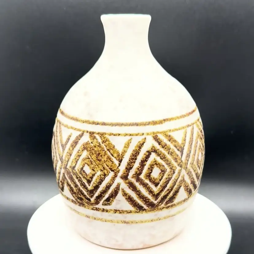 Vintage Pottery Craft Geometric Print Stoneware Bud Vase Southwestern Tribal MCM