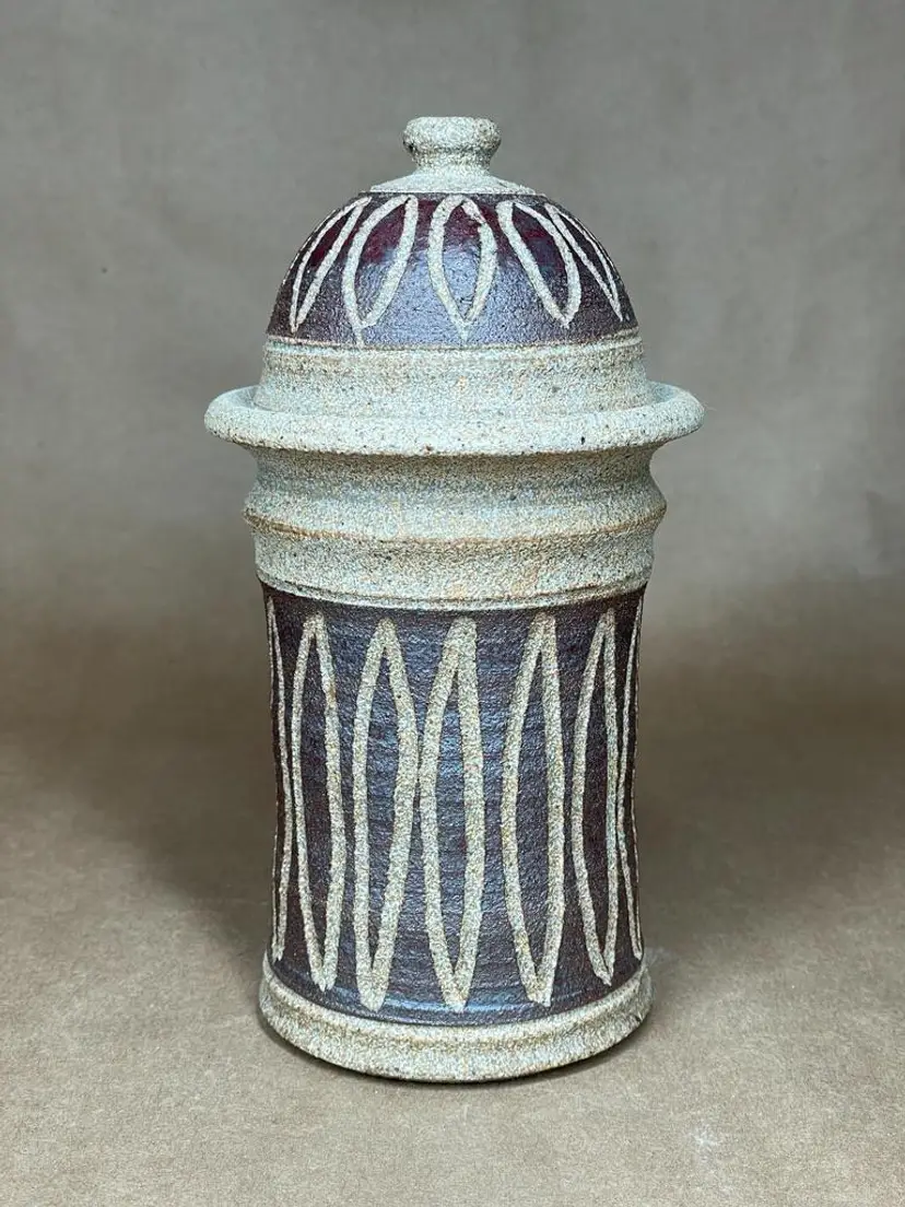 Biscuit Pottery Rough Textured Apothecary Jar With Lid