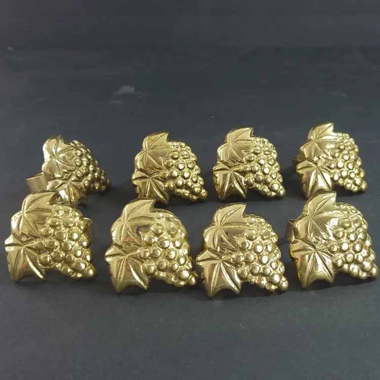 Set of 8 Vintage Brass Grape Cluster and Leaf Napkin Rings Garden Fruit Metal
