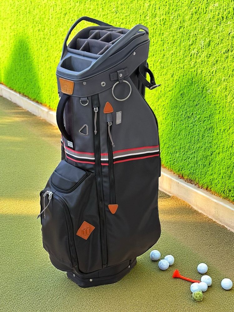 Sun Mountain Golf | Mid Stripe Cart Bag 14-Way Top | Black/Grey w/ Red Trim + Rain Hood ⛳️🏌️‍♂️Premium Quality!