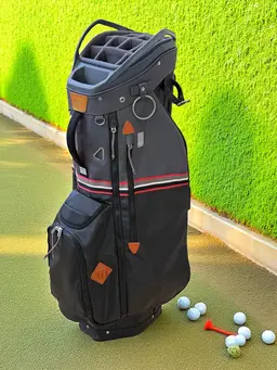 Sun Mountain Golf | Mid Stripe Cart Bag 14-Way Top | Black/Grey w/ Red Trim + Rain Hood ⛳️🏌️♂️Premium Quality!