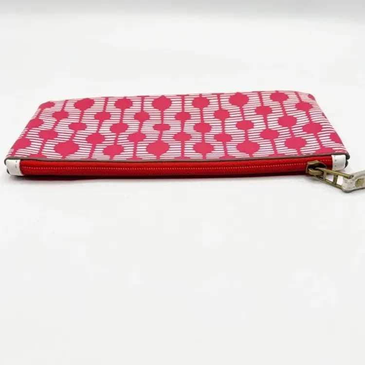FOSSIL Cosmetic Makeup Coin Pencil Bag Coated Canvas Zip Reddish Pink 9x4"