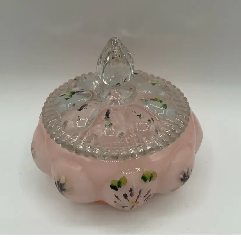 Fenton Hand Painted Powder/ Candy Dish/ Trinket Box 4.25”Hx3.5”W