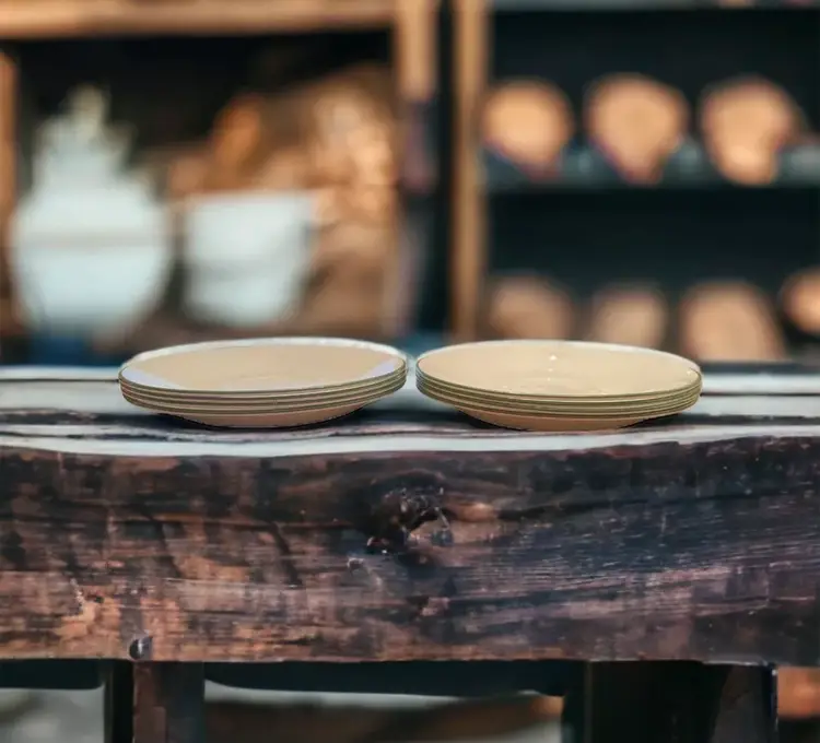 Corelle Corning White Plate Green Trim Dessert/Teacup 6.25 in. Shadow Iris Replacement 8 Pcs