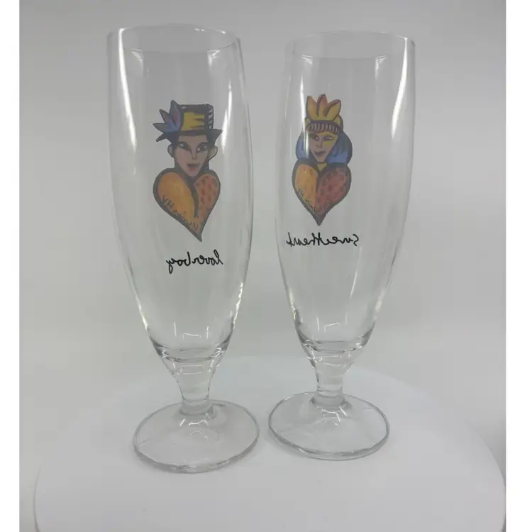 Kosta Boda Ulrica Vallien Friendship Series Pilsner 16oz Glass Set 8.5”