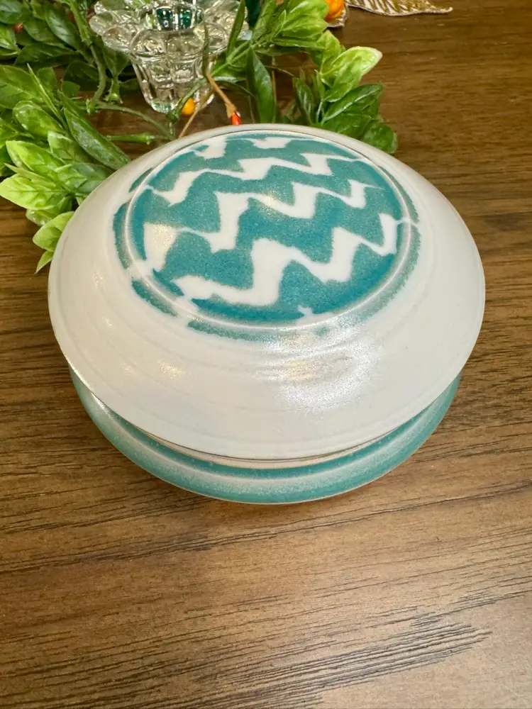 Unique Vintage Studio Pottery trinket bowl with lid.