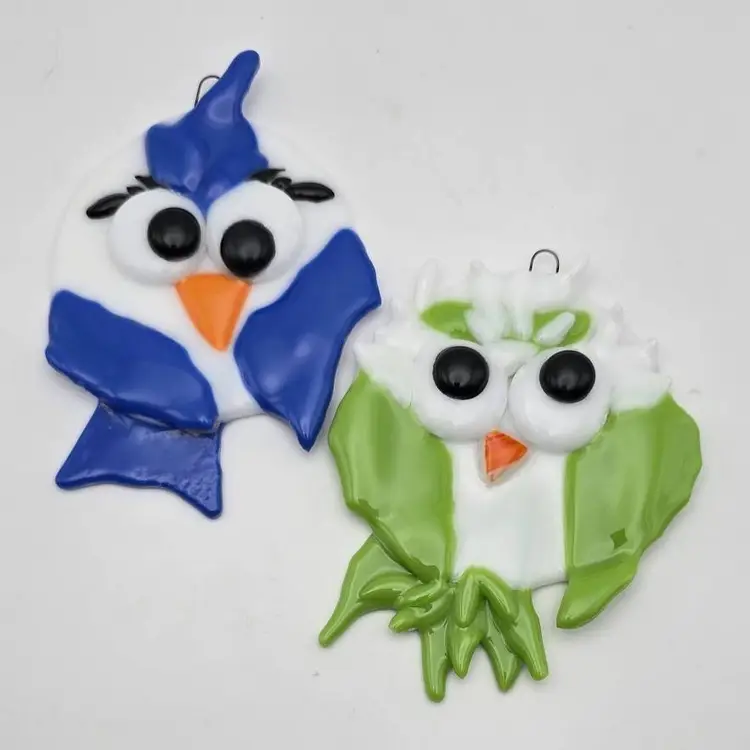 Hand Made Whimsical Fused Glass Owl Suncatcher Ornament Decorations