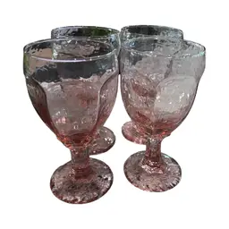 001 Vintage Set 4 Pink Goblets Glasses Libby Chivelry Pink