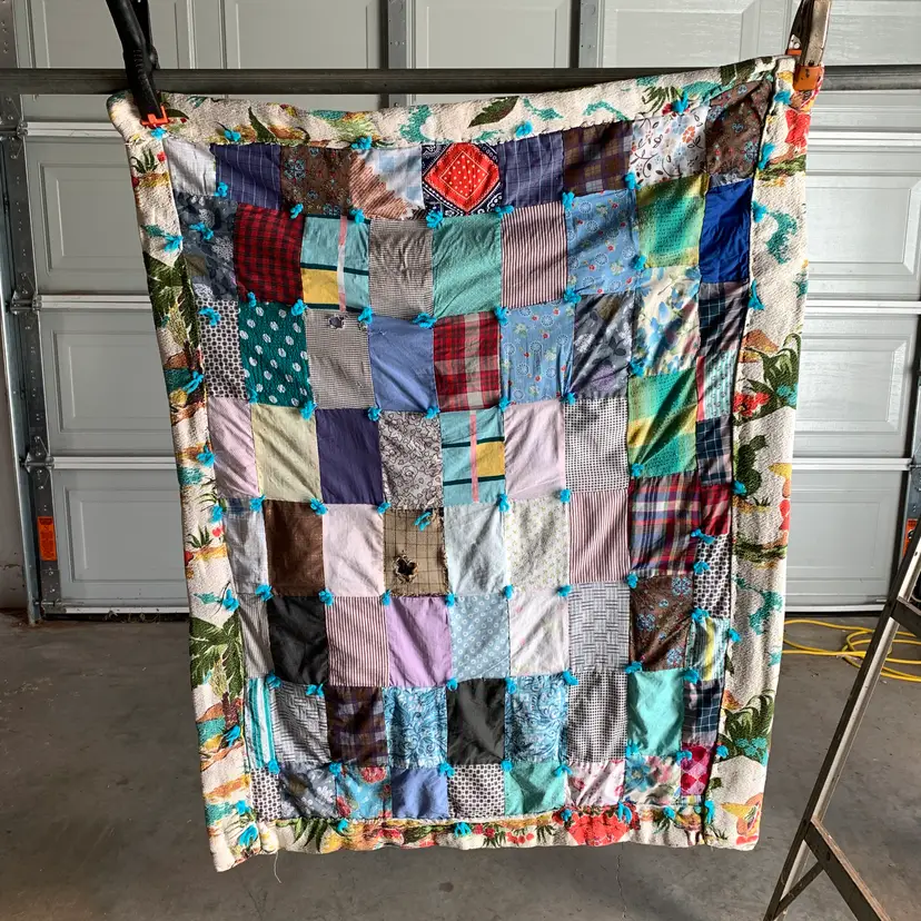Vintage Barkcloth Backed Quilt