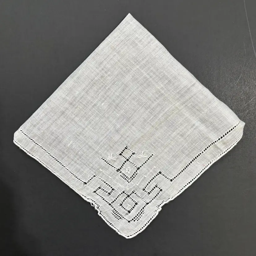 Pulled Thread Embroidered Bride Handkerchief Wedding Cottage Core Granny Vintage