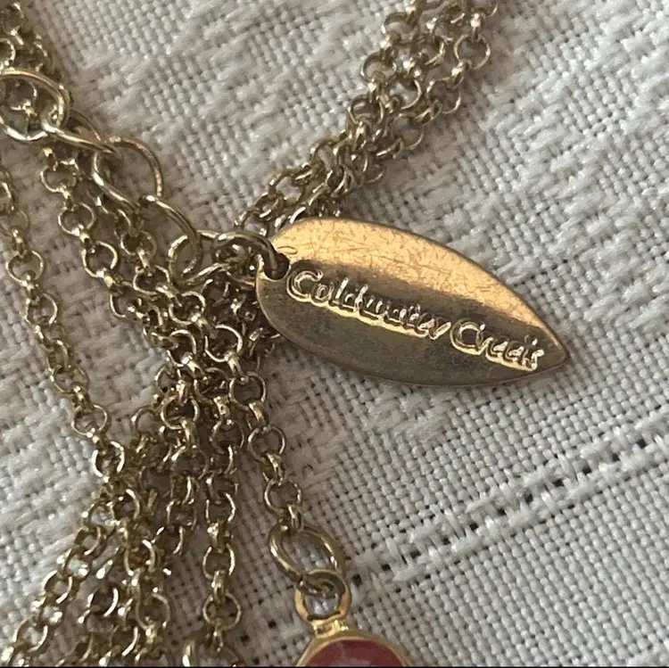 Coldwater Creek Bezel Set Pink Glass Stone 3 Strand Necklace Moonglow