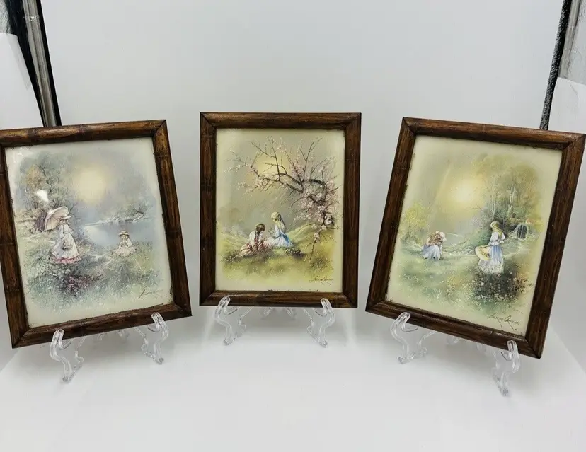 Set of 3 Andres Orpinas Sisters Prints Miniature Wall Art Framed Vintage Artist