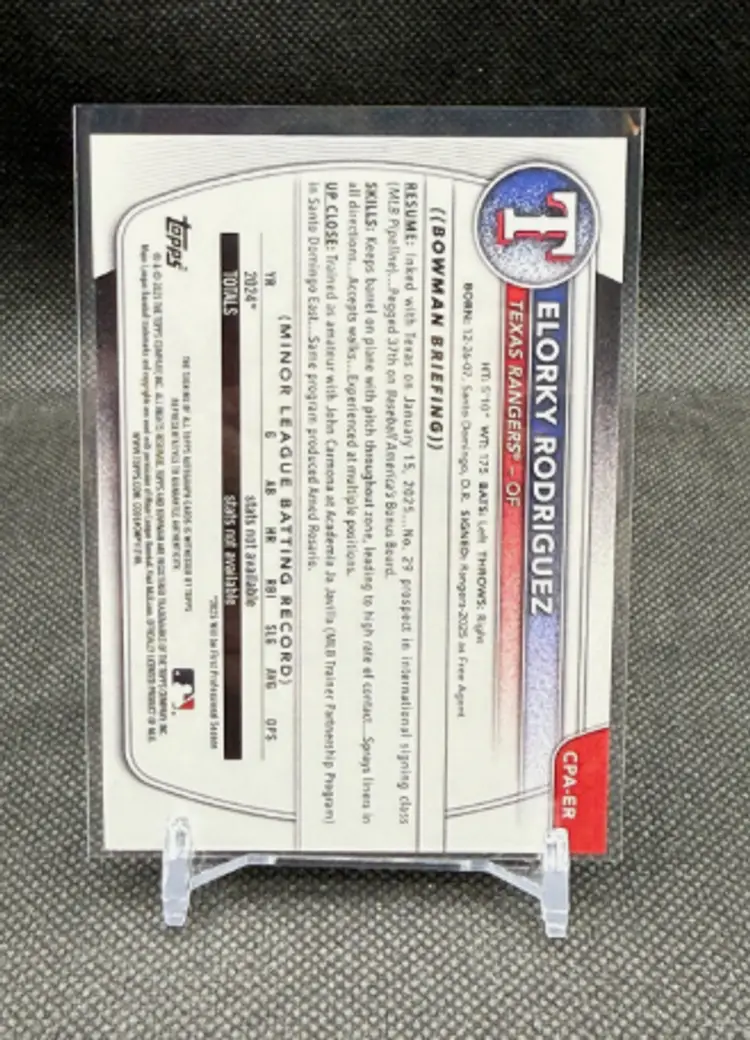 Elorky Rodriguez 2025 Bowman Chrome 1st Bowman Black White Red Ink SSP Autograph