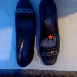 Joan & David Leather Charcoal Metallic Loafers with Silver-tone Geometric Buckle.   $12