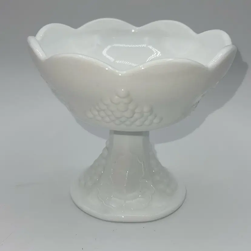 39-Vintage Old White Milk Glass Candlestick Holder With Pedestal And Grape Design