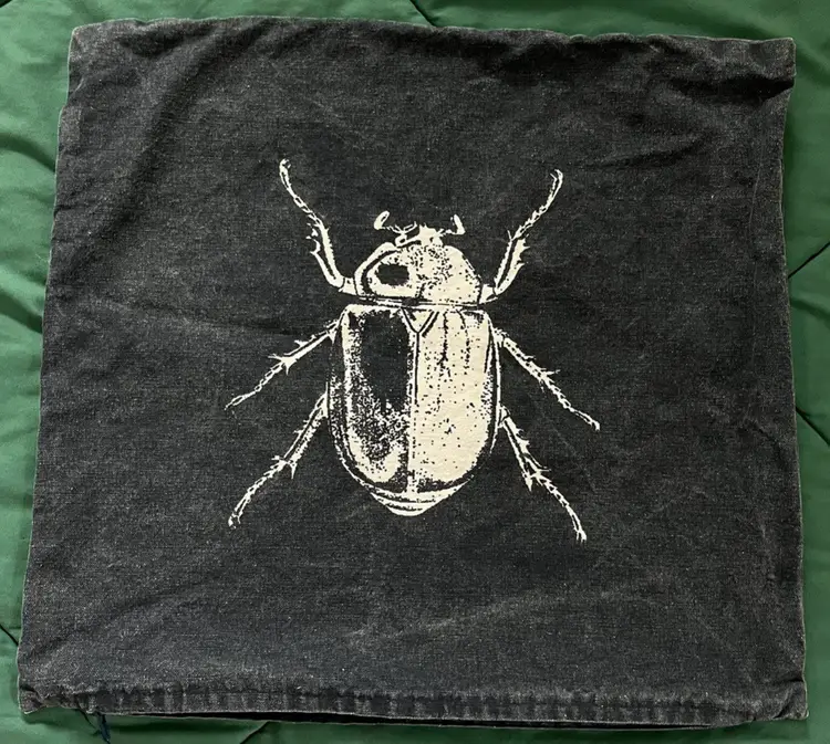IKEA White Screen Print Style Beetle Graphic Denim 18 x 18 Pillow Case Cover