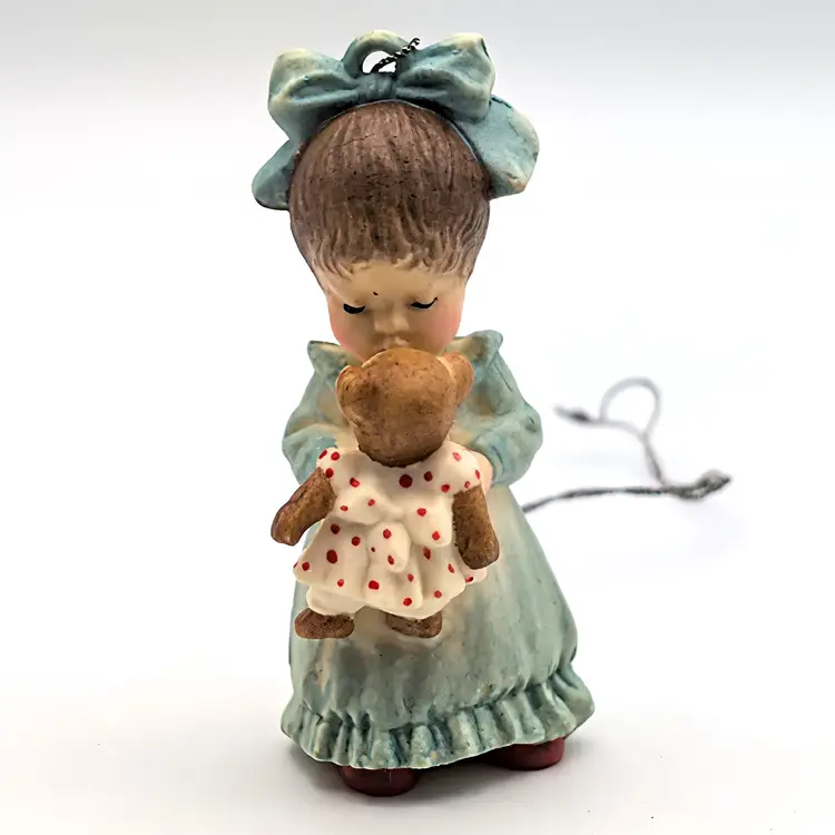 Vtg Toriart by Anri Sarah Kay Wake-up Kiss Girl w/Teddy Bear Ornament Italy Box