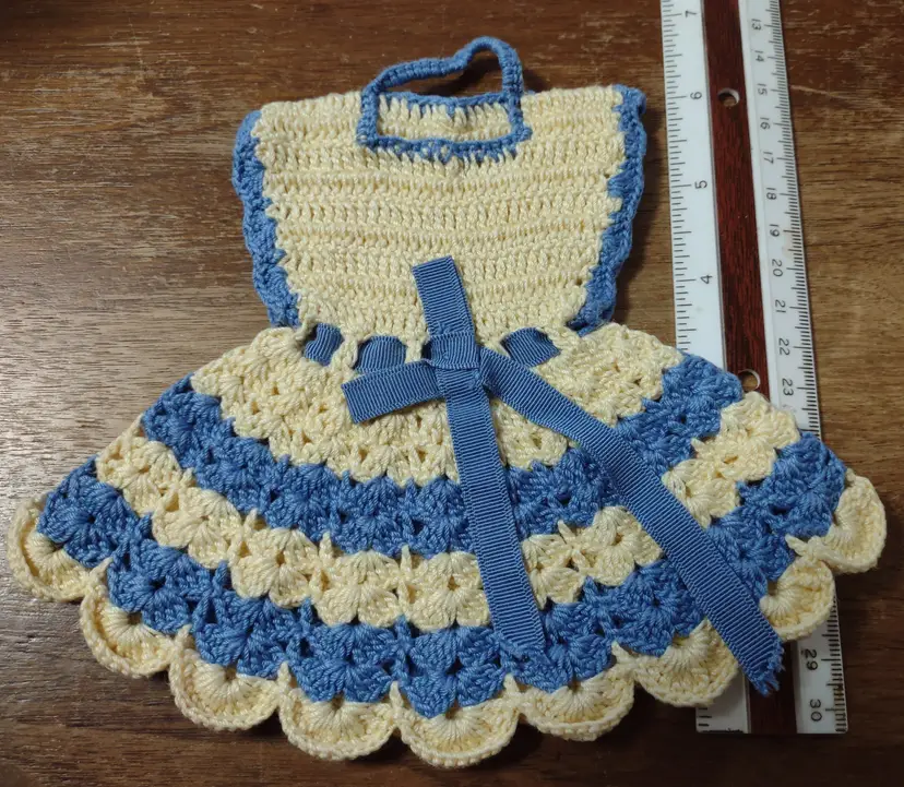 Vtg pot holder - dress blue/ivory - 26OTNT PH32
