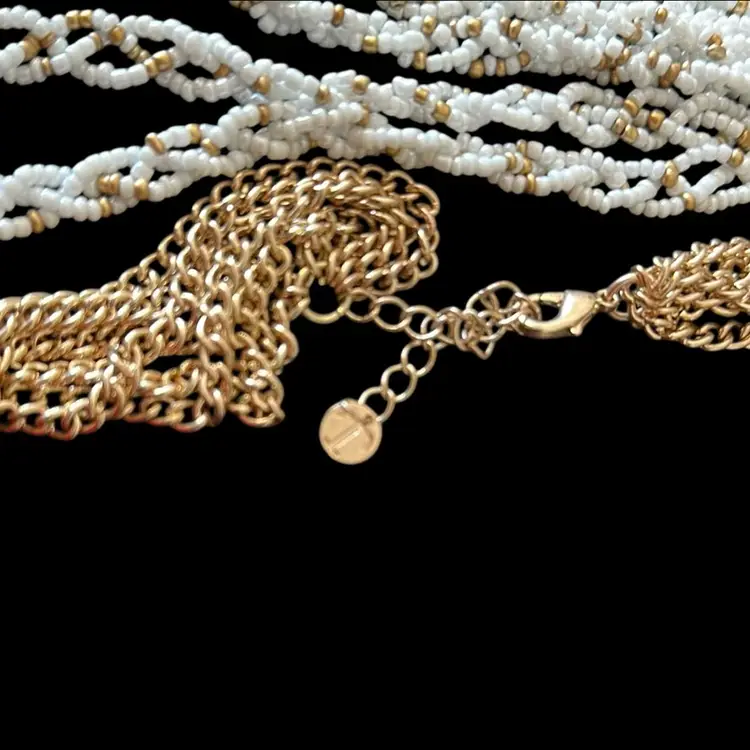 Talbots Beaded Statement Necklace Gold Tone Multi Strand Vintage Style