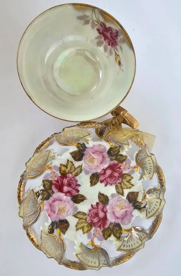 Vintage Royal Sealy 3-footed, Butterfly Teacup & Saucer