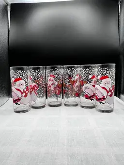 #1067B Vintage MCM Naughty Santa and Reindeer Collins Glasses