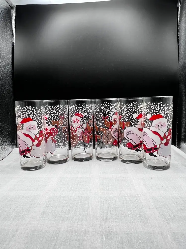 #1067B Vintage MCM Naughty Santa and Reindeer Collins Glasses