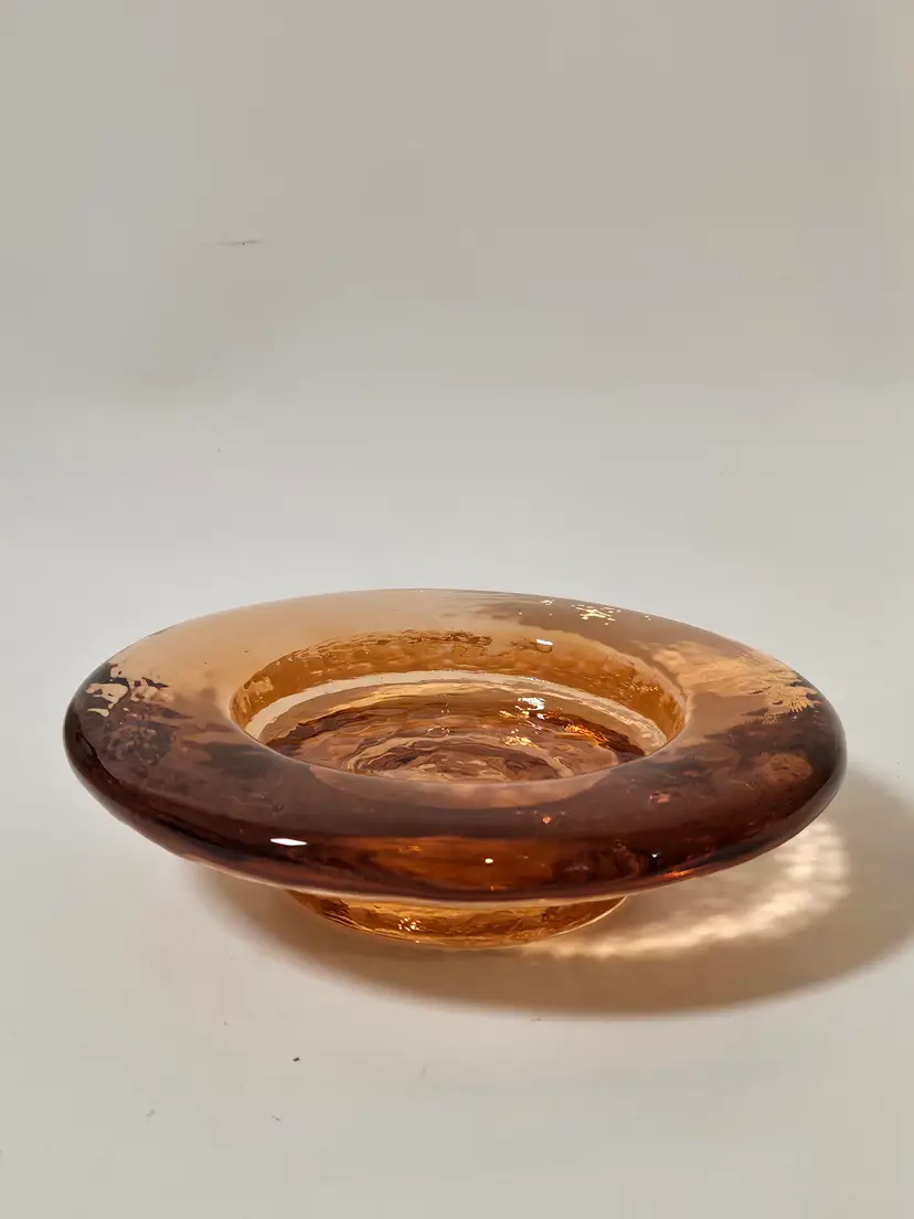 Vtg Fire And Light Pillar Candle Holder Trinket Dish Copper Color Recycled Glass