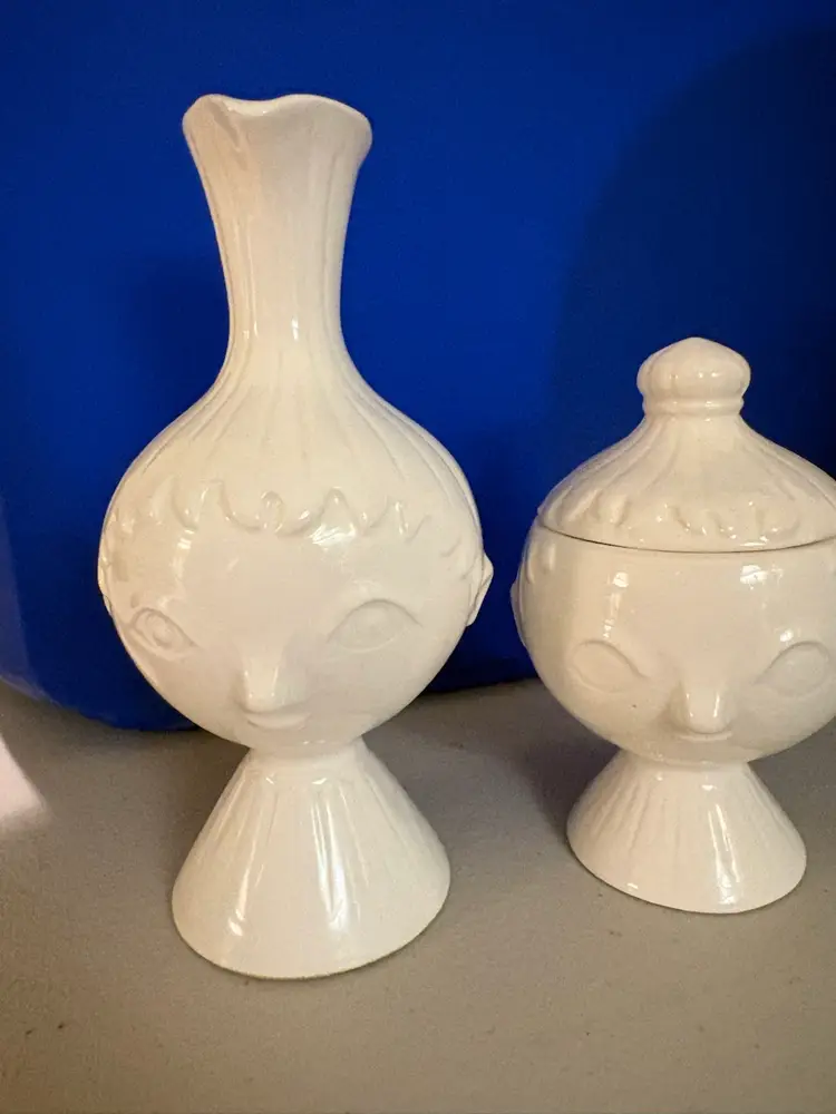 Bjorn Wiinblad for Rosenthal China Face Sugar And Creamer - a Pair