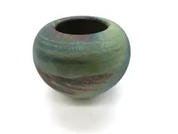Studio Art Pottery Iridescent Raku Vase Signed By Artist Jeremy Diller