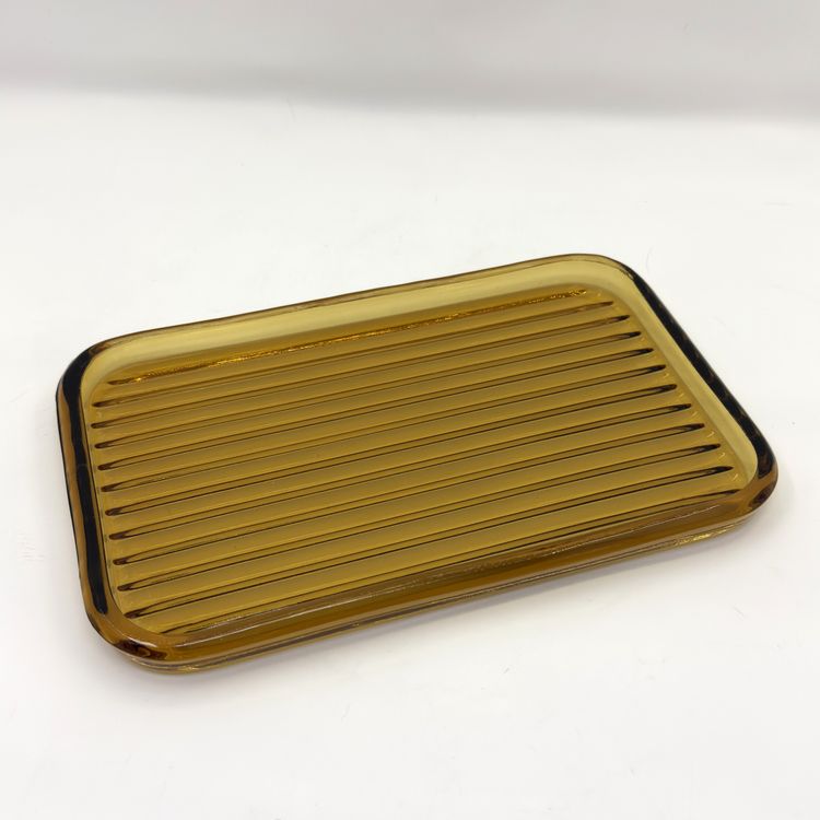 Amber Ribbed Glass Vanity Tray – Anchor Hocking Manhattan Depression Era Rectangular