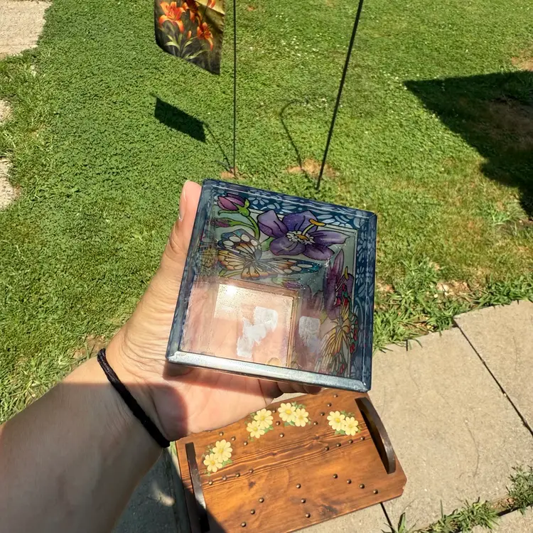 Vintage Butterfly Stained Glass Votive Holder Toothpick Q-tip Boho Cottagecore