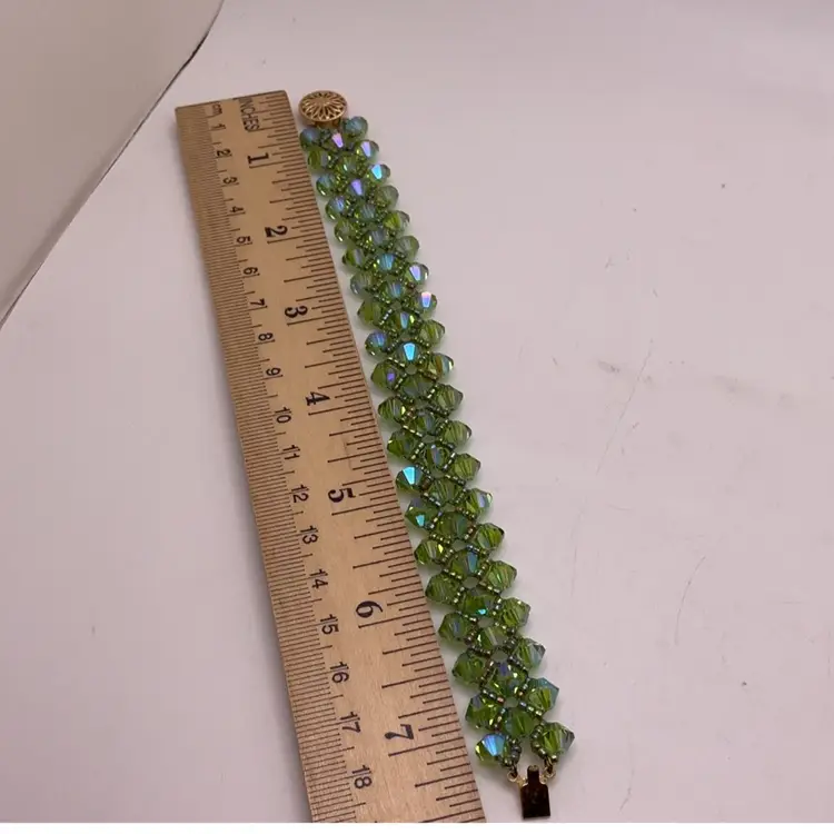 Green Swarovski Crystal Bracelet with Gold Filled Filagree Box Clasp Artisan Made 7.25”