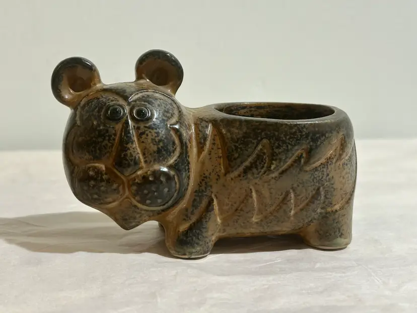 Vtg Counterpoint - Takahashi Stoneware Hippo Succulent Planter Or Candleholder