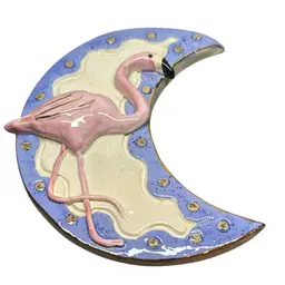 Flamingo Moon Pottery Wall Hanging