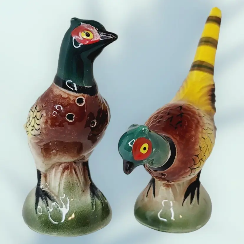 VINTAGE Japan PHEASANT Salt & Pepper Shakers Hand Painted Relco Creation