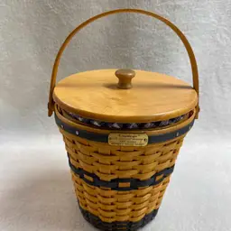 Vintage Longaberger 2001 JW Collection Miniature Banker's Waste Basket with Lid - In Original Box (N047)