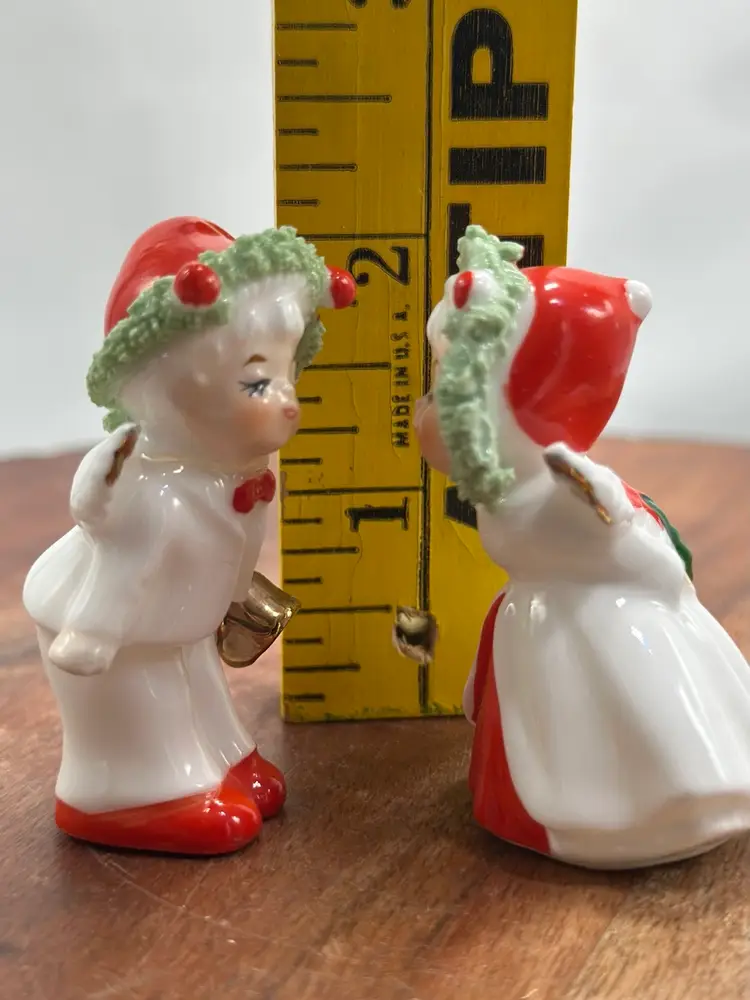 1950s Miniature Spaghetti NAPCO Christmas Kissing Angels Set Of 2 Bone China