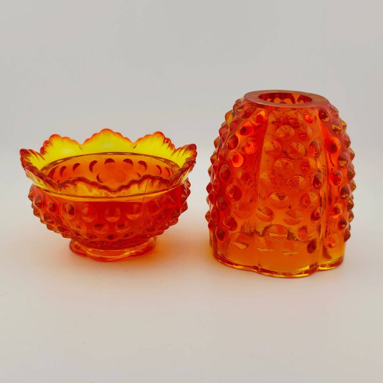 Vintage Amberina Hobnail Small Fairy Lamp
