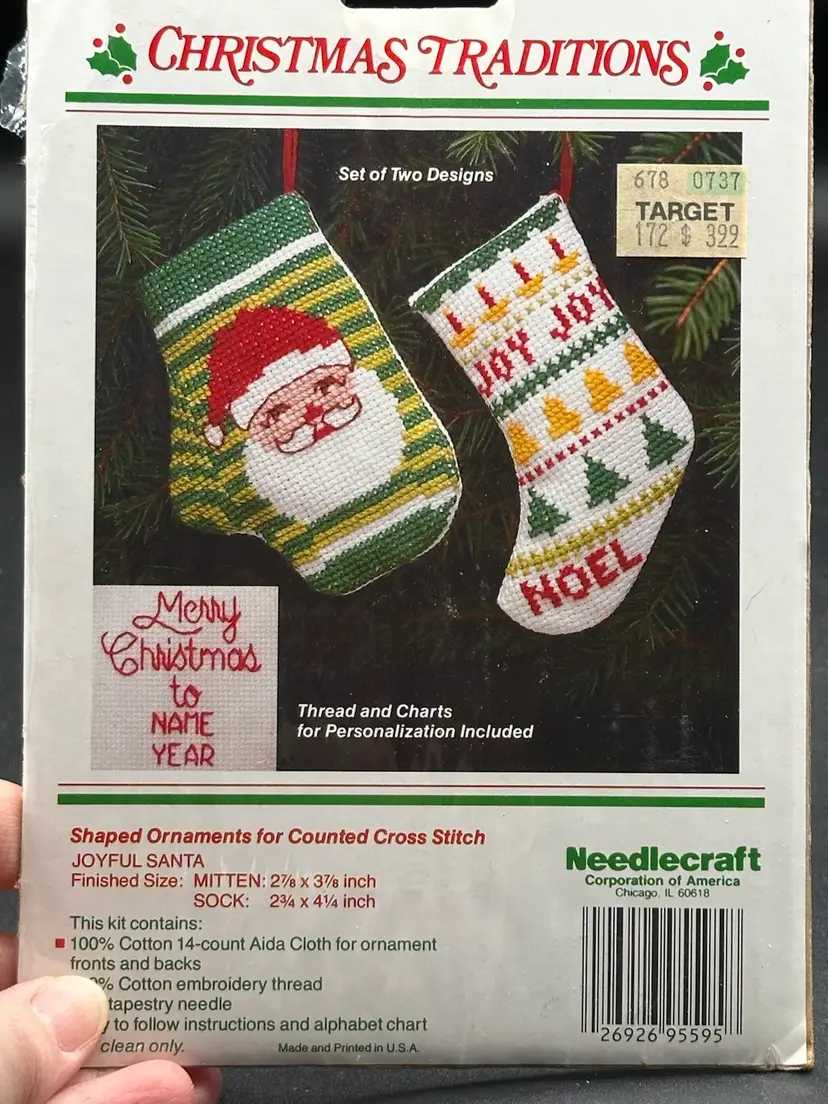 WonderArt Christmas Traditions Kit Set of 2 Cross Stitch Ornaments Joyful Santa