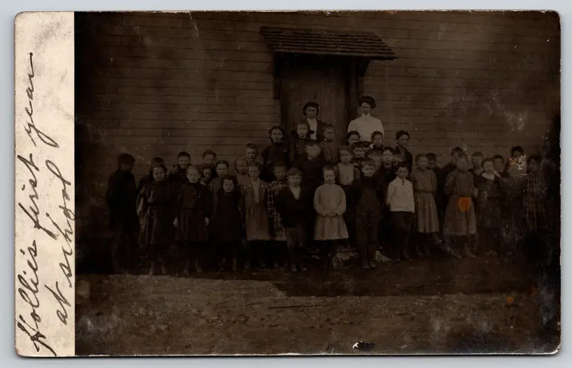 Postcard RPPC Coed School Group Class Photo Students with Teacher Real Photo First Grade? - 8742