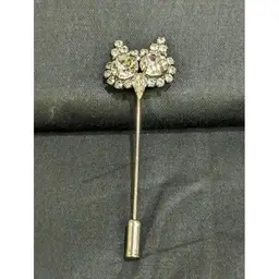 Vintage Rhinestone Owl (Cat?) Lapel Stick Pin