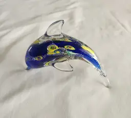 Cobalt Blue Art Glass Dolphin Paperweight
