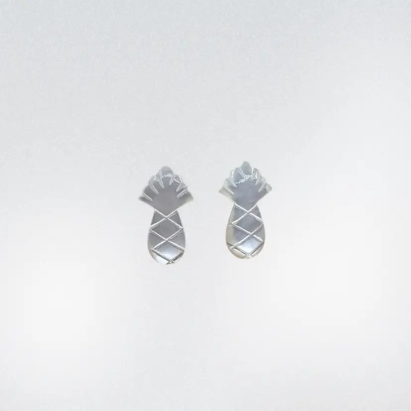 Summer - Vintage Pearlescent Carved Shell Pineapple Fruit Post Back Earrings