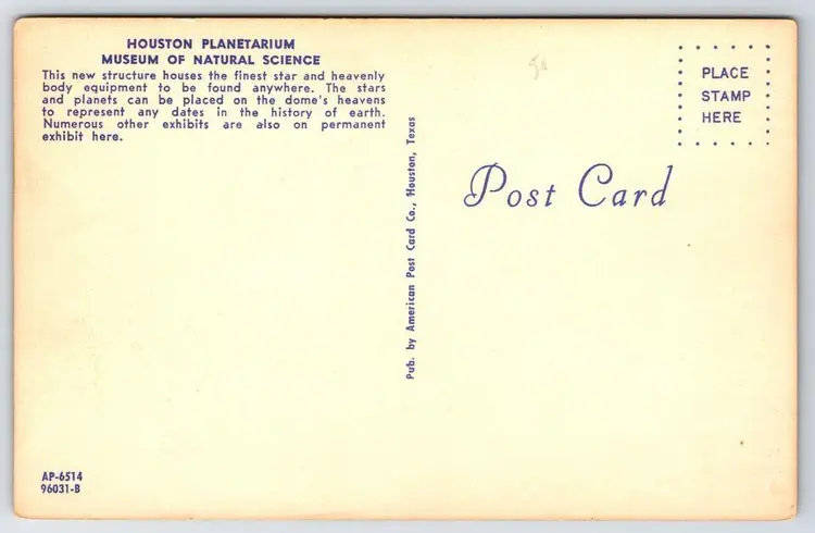Postcard Houston Planetarium Museum of Natural Science Texas Observatory Space