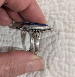 Vintage Sterling Silver Ring with Elongated Lapis Lazuli Stone, Size 9.5