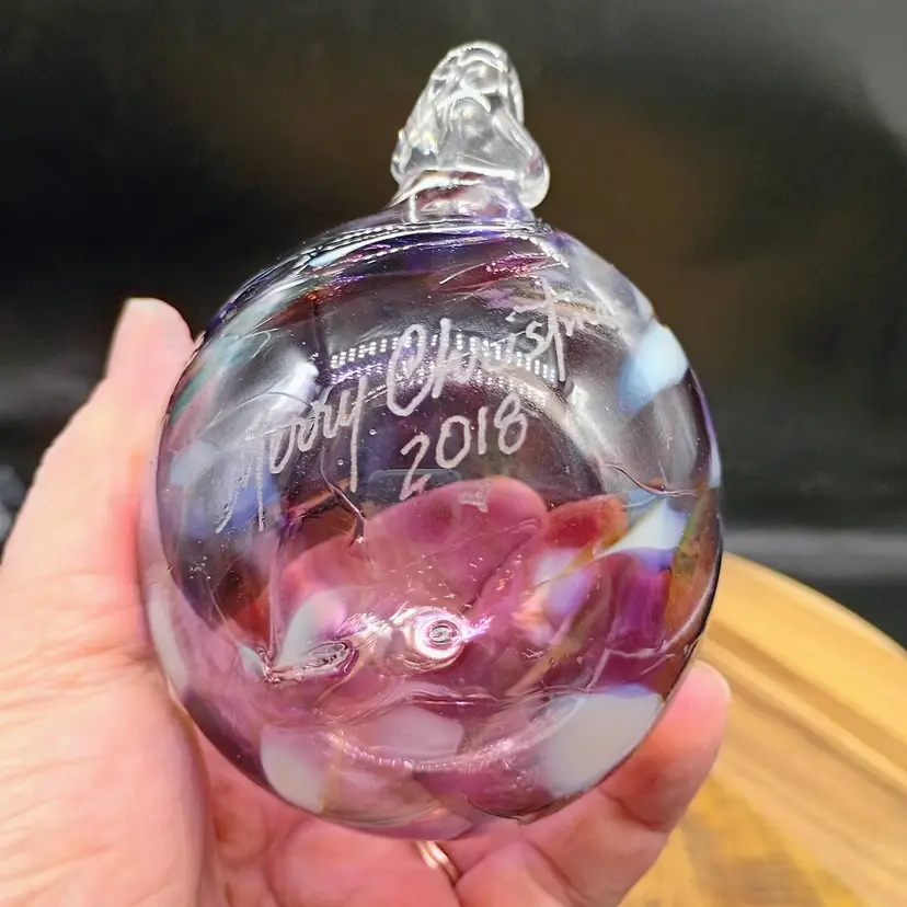 Hand Blown Art Glass Orb Witch Ball Suncatcher Christmas Ornament  3" Signed